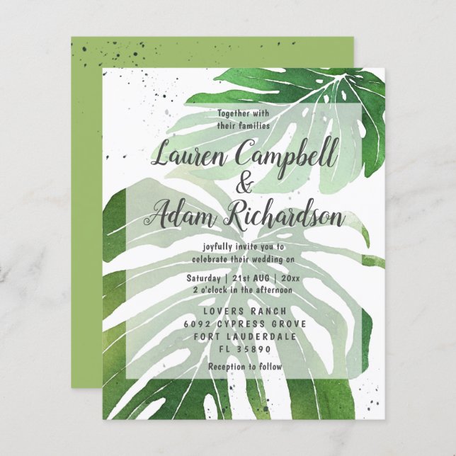 Budget Tropical Watercolor Wedding Invitation (Front/Back)