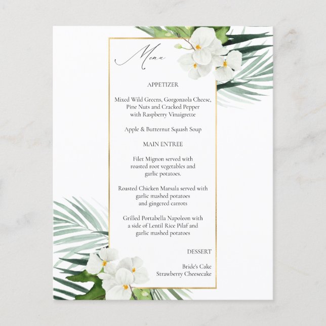 Budget Tropical White Floral Menu Flyer (Front)
