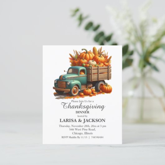 Budget Truck with Pumpkins Thanksgiving Invitation (Standing Front)