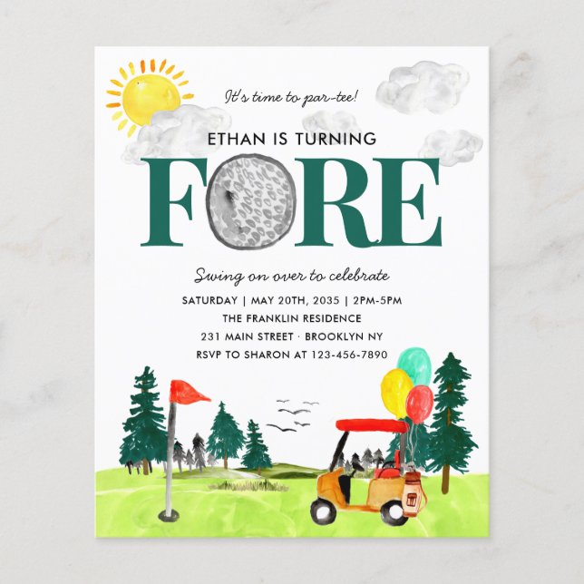 Budget Turning FORE Golf Par-tee 4th Birthday (Front)