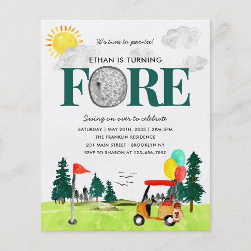 Budget Turning FORE Golf Par_tee 4th Birthday Flyer