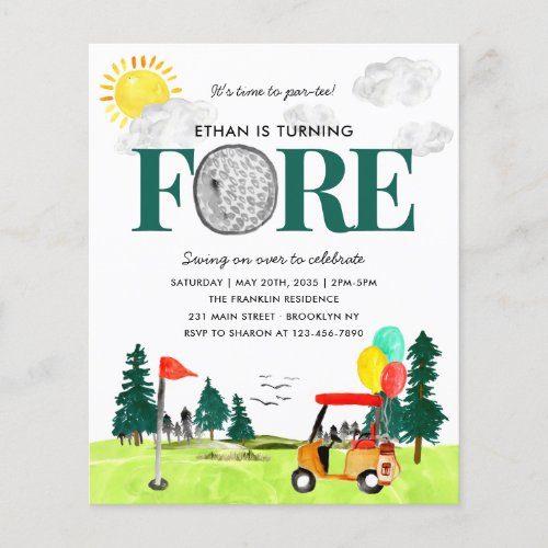Budget Turning FORE Golf Par_tee 4th Birthday Flyer