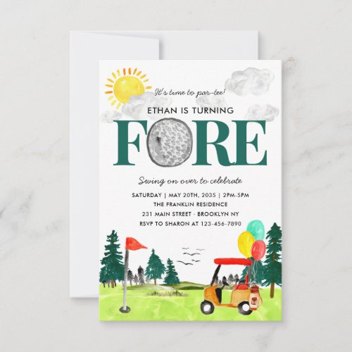 Budget Turning FORE Golf Par_tee 4th Birthday Note Card