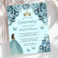 Budget Turquoise Floral Princess Quinceañera