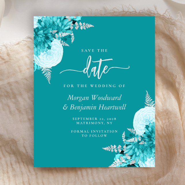 Budget Turquoise Floral Wedding Save the Date (Creator Uploaded)