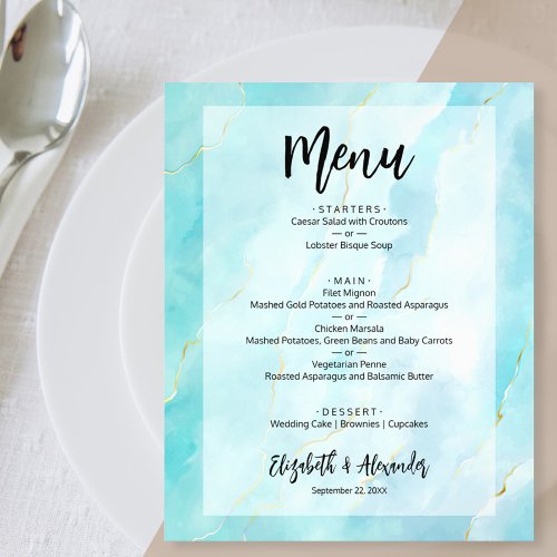 Budget Turquoise Gold Marble Wedding Menu Flyer