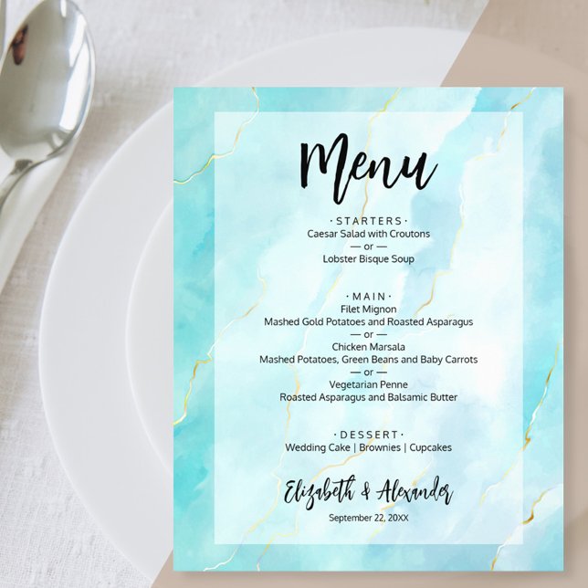 Budget Turquoise Gold Marble Wedding Menu Flyer (Creator Uploaded)