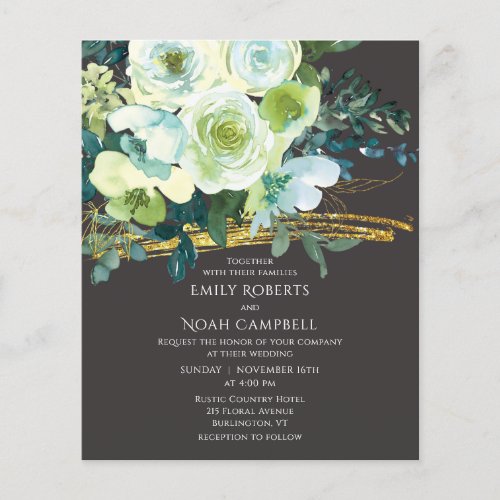 Budget Turquoise Green Floral Gold Photo Wedding  Flyer