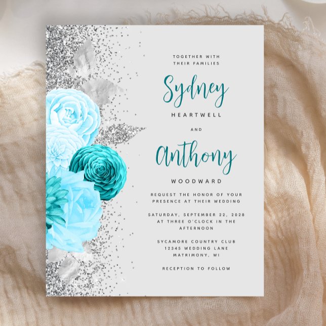 Budget Turquoise Silver Floral Calligraphy Wedding (Creator Uploaded)