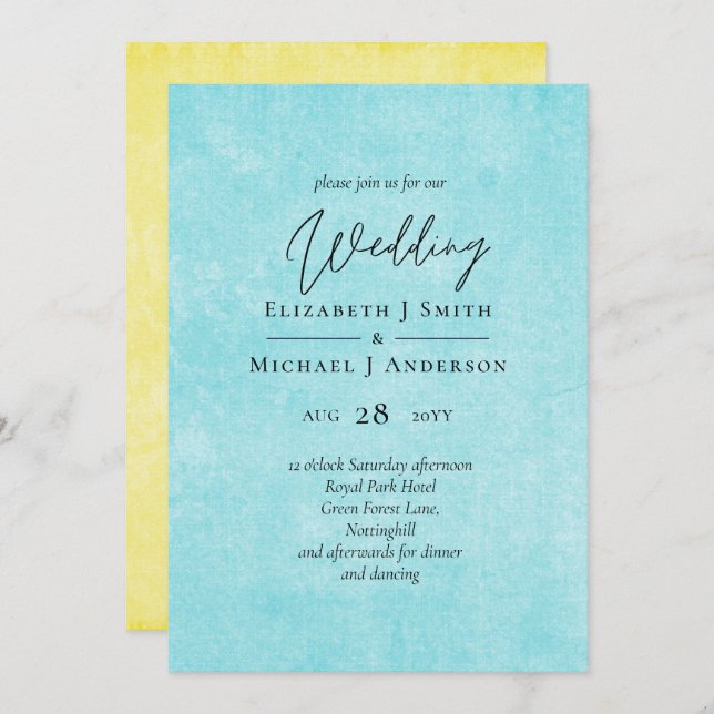 BUDGET Turquoise Yellow Script Wedding (Front/Back)