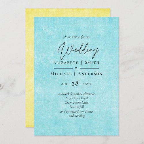 BUDGET Turquoise Yellow Script Wedding