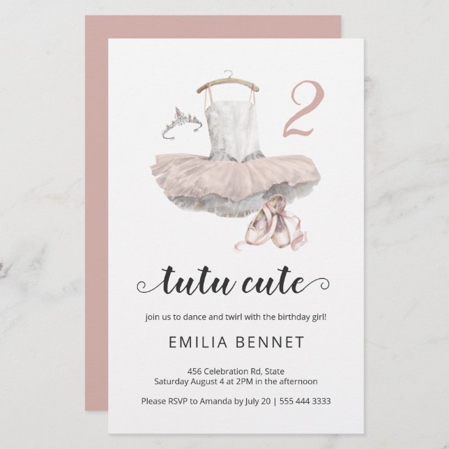 Budget Tutu Minimalist Ballerina 2nd Birthday  (Front/Back)