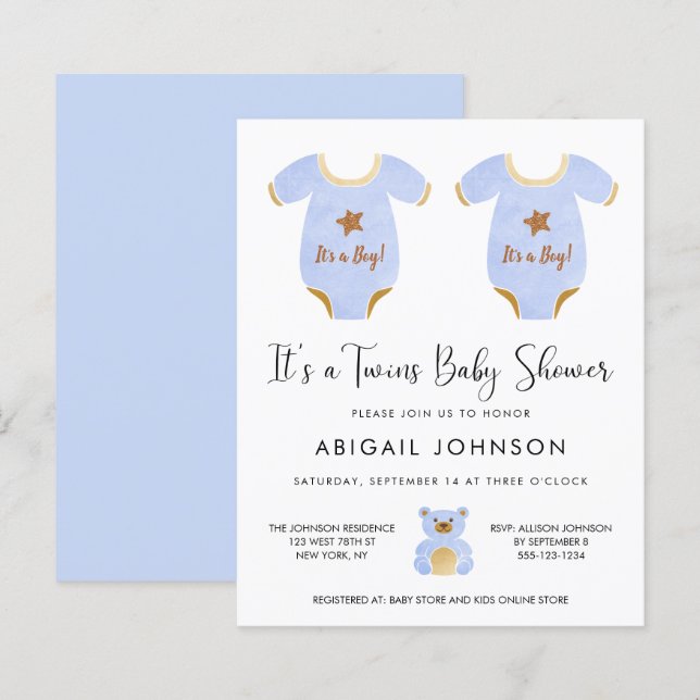 Budget Twin Boys Baby Shower Invitation (Front/Back)