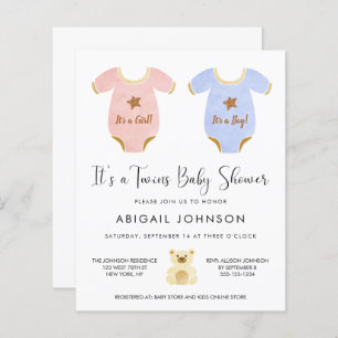 Budget Twin Girl Boy Baby Shower Invitation