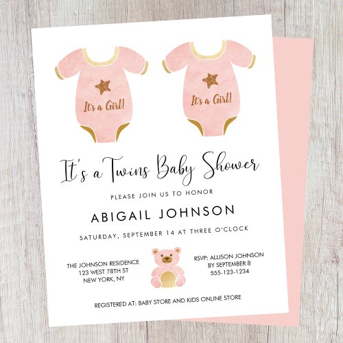Budget Twin Girls Baby Shower Invitation