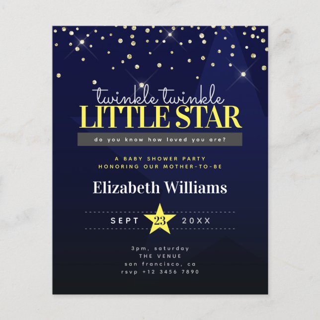 Budget Twinkle Little Star Baby Shower Invitation Flyer (Front)