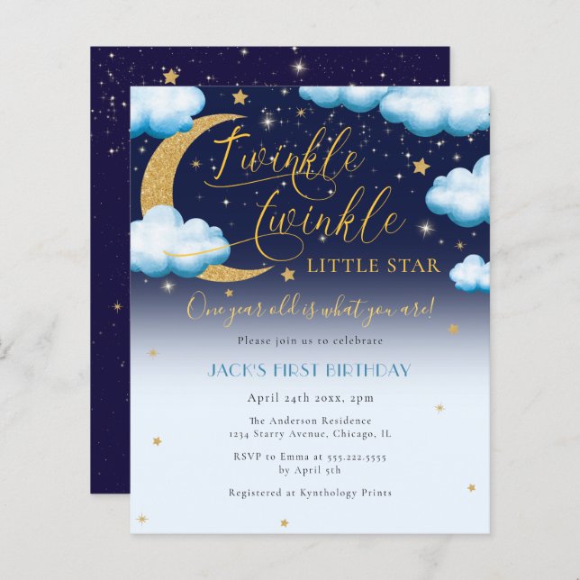Budget Twinkle Little Star Blue Boy First Birthday (Front/Back)