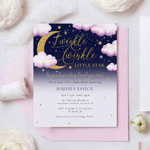 Budget Twinkle Little Star Pink Girl Baby Shower Flyer