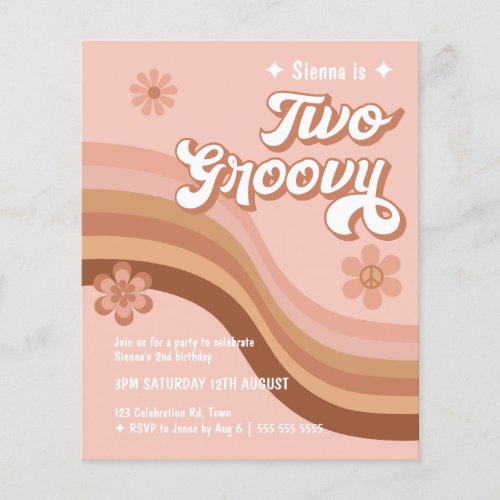 Budget Two Groovy Retro Daisy Birthday Invite