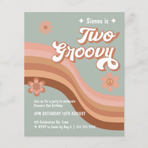 Budget Two Groovy Retro Daisy Sage Pink Invite
