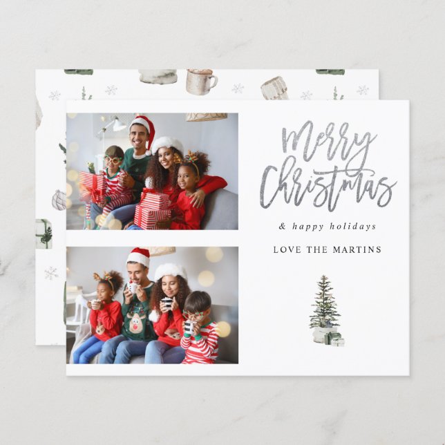 Budget Two Photo Christmas Tree Modern (Front/Back)