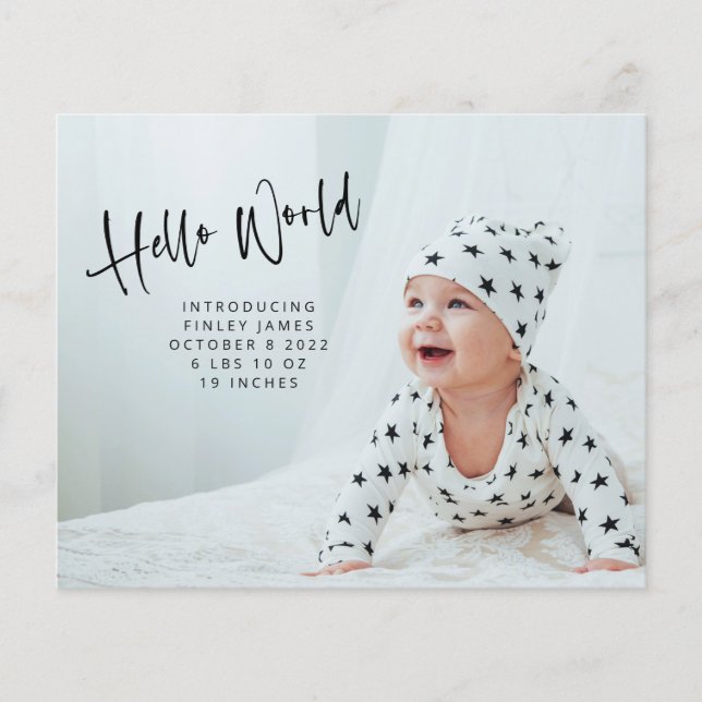 Budget Two Photo Hello Newborn Birth Announcement (Front)