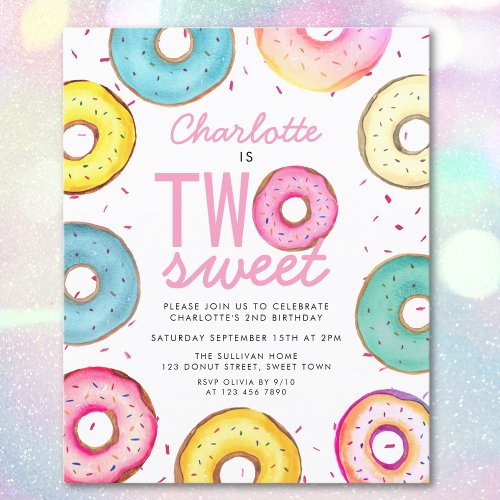 Budget Two Sweet Donuts 2nd Birthday Invitation