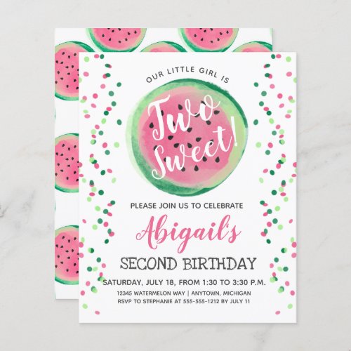 Budget Two Sweet Second Birthday Invitation