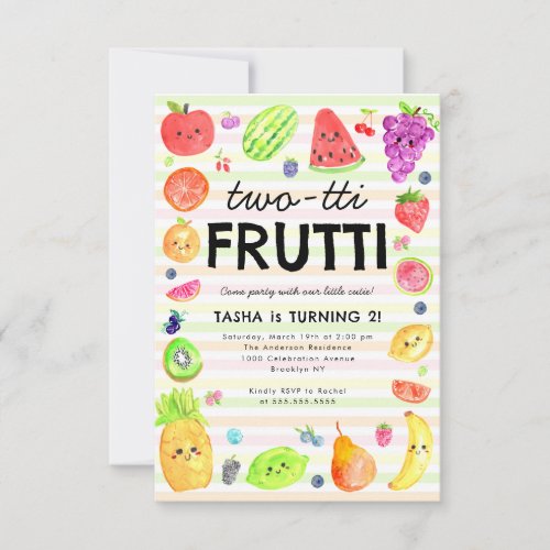 Budget TWO_tti Frutti Summer Fruit 2nd Birthday Note Card