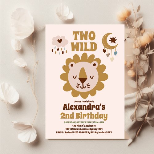 Budget Two Wild 2nd Birthday Boho Lion Face Flyer