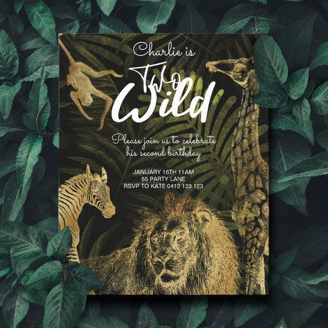 BUDGET Two Wild Gold Jungle Birthday Invitation (Creator Uploaded)