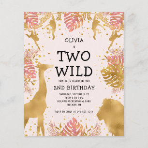 Budget Two Wild Pale Pink 2nd Birthday Invitation