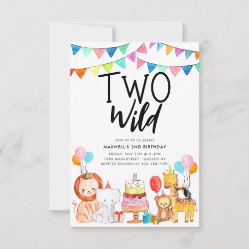 Budget TWO WILD Safari Party Animals 2nd Birthday Note Card