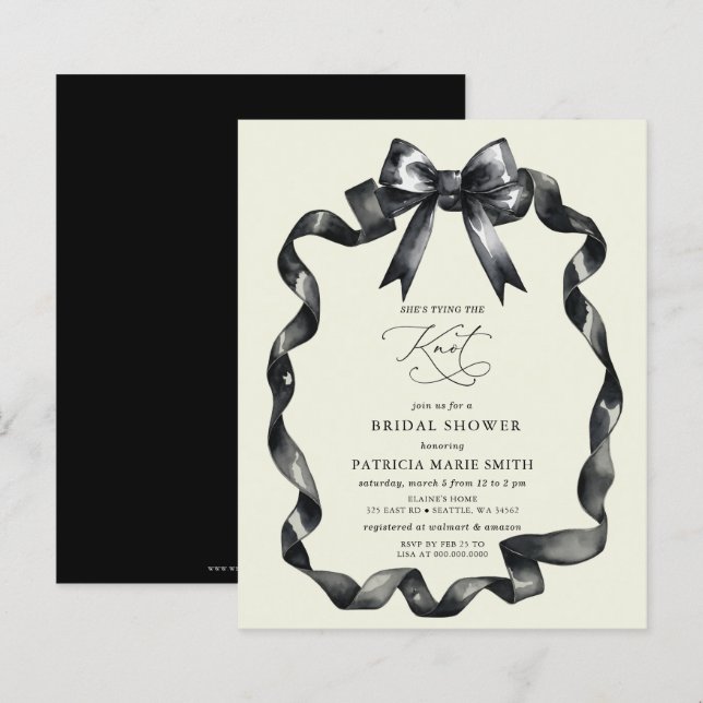 Budget tying the knot black bow Bridal Shower (Front/Back)