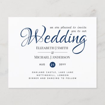 Budget TYPOGRAHY Wedding Invites - Navy Blue