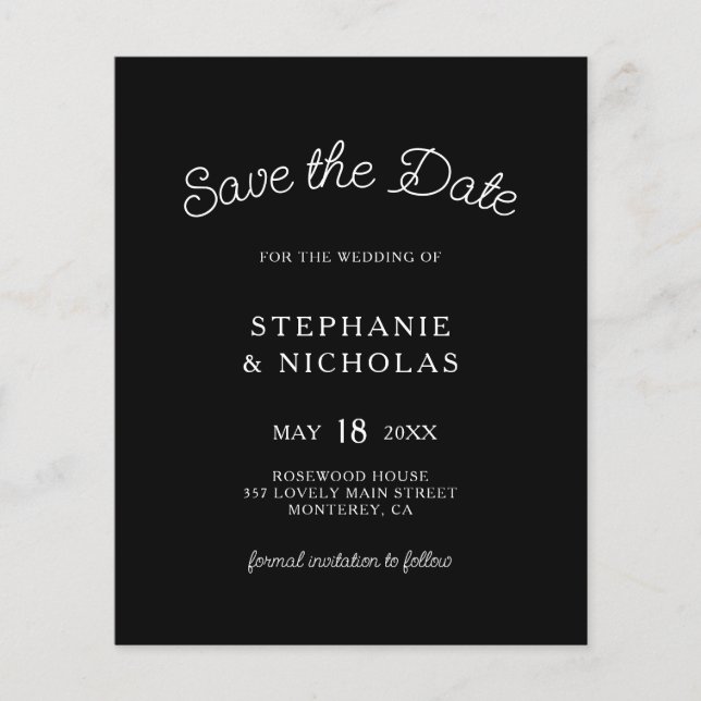 Budget Typography  Black QR Code Save The Date Flyer (Front)