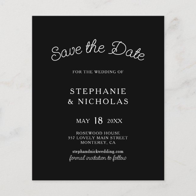 Budget Typography Classic Black Save The Date Flyer (Front)