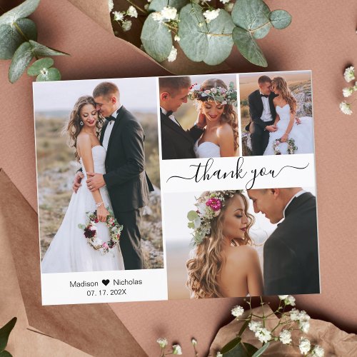 Budget Typography Collage Wedding Thank You Card