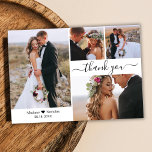Budget Typography Collage Wedding Thank You Card<br><div class="desc">Budget, Minimalist Modern Elegant Hand Lettered Script 4 Photo Collage Wedding Thank You personalized affordable low budget thin card. Stylish wedding thank you card template featuring four photo on the front and one photo on the back. ***PLEASE NOTE! *** BUDGET PAPER/FLYER IS PAPER THIN. *** UPGRADE THE PAPER FOR A...</div>