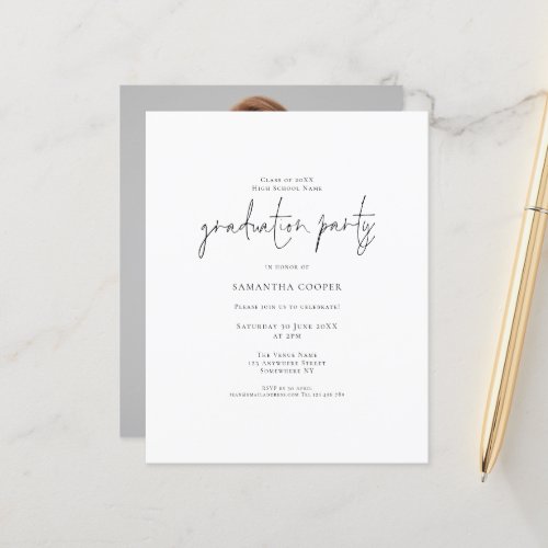 Budget Typography Photo Grad Party Invitation