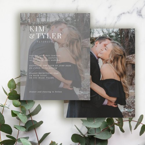 Budget typography photo overlay wedding invitation