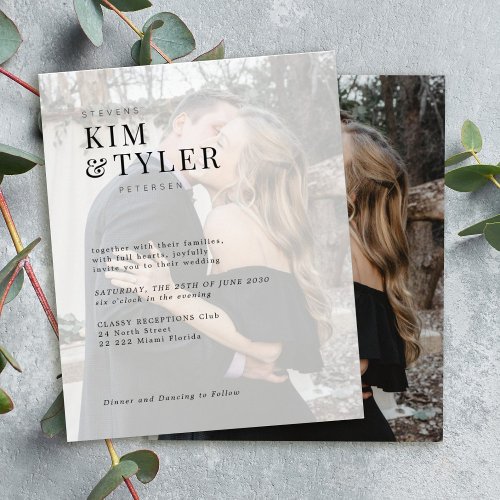 Budget typography photo overlay wedding invitation