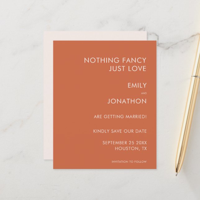 Budget typography Terracotta Wedding Save The Date (Front/Back In Situ)
