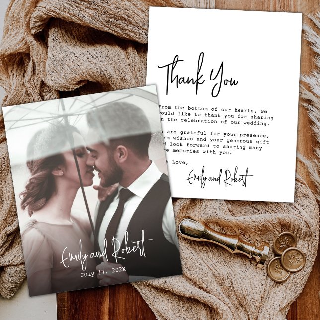 Budget Typography Wedding Thank You Photo Card (Creator Uploaded)