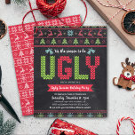 Budget Ugly Sweater Christmas Chalkboard Invite<br><div class="desc">Celebrate the holiday party season in “style” with your ugliest, tackiest Christmas sweater! Cute, whimsical trees, reindeer, ornaments, and playful “sweater” typography in red, green and aqua blue, overlay a chalkboard background. A white fair isle pattern of trees, reindeer, and ornaments, over a red background, adorns the back. Celebrate with...</div>