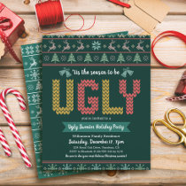 Budget Ugly Sweater Christmas Party Green Invite