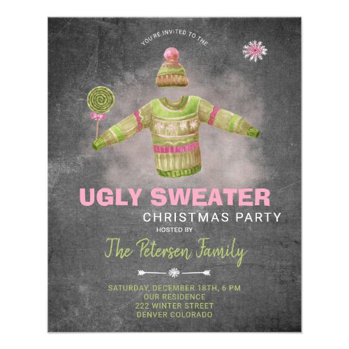 Budget ugly sweater Christmas party invitation Flyer