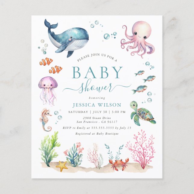 Budget Under The Sea Animal Baby Shower Invitation (Front)