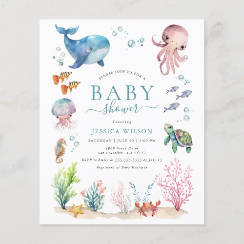 Budget Under The Sea Animals Baby Shower Invite