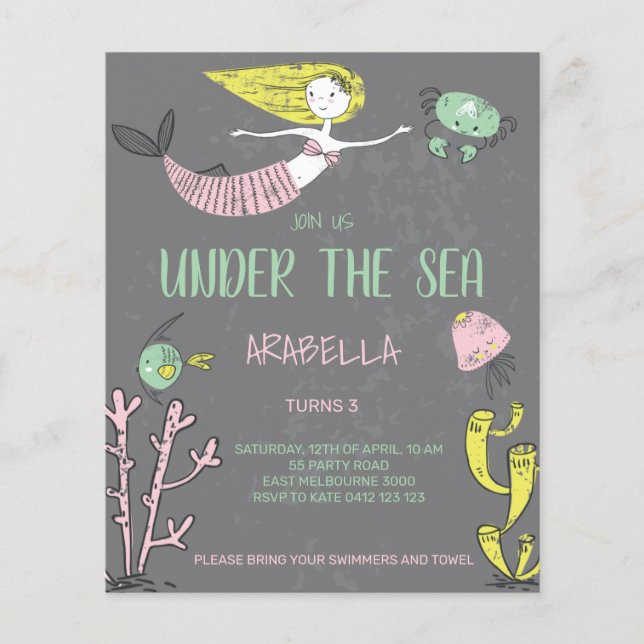 Budget Under The Sea Mermaid Birthday Invitation (Front)